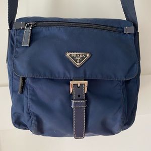Navy Prada canvas crossbody or shoulder bag